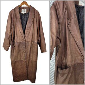 Vintage Leather Coat Plus 18/20 2X Long Trench Cosplay Costume Western Rancher